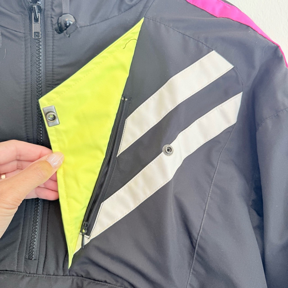 Obermeyer Vintage Women's Windbreaker Black Neon Color Jacket Size 6 - Picture 7 of 9